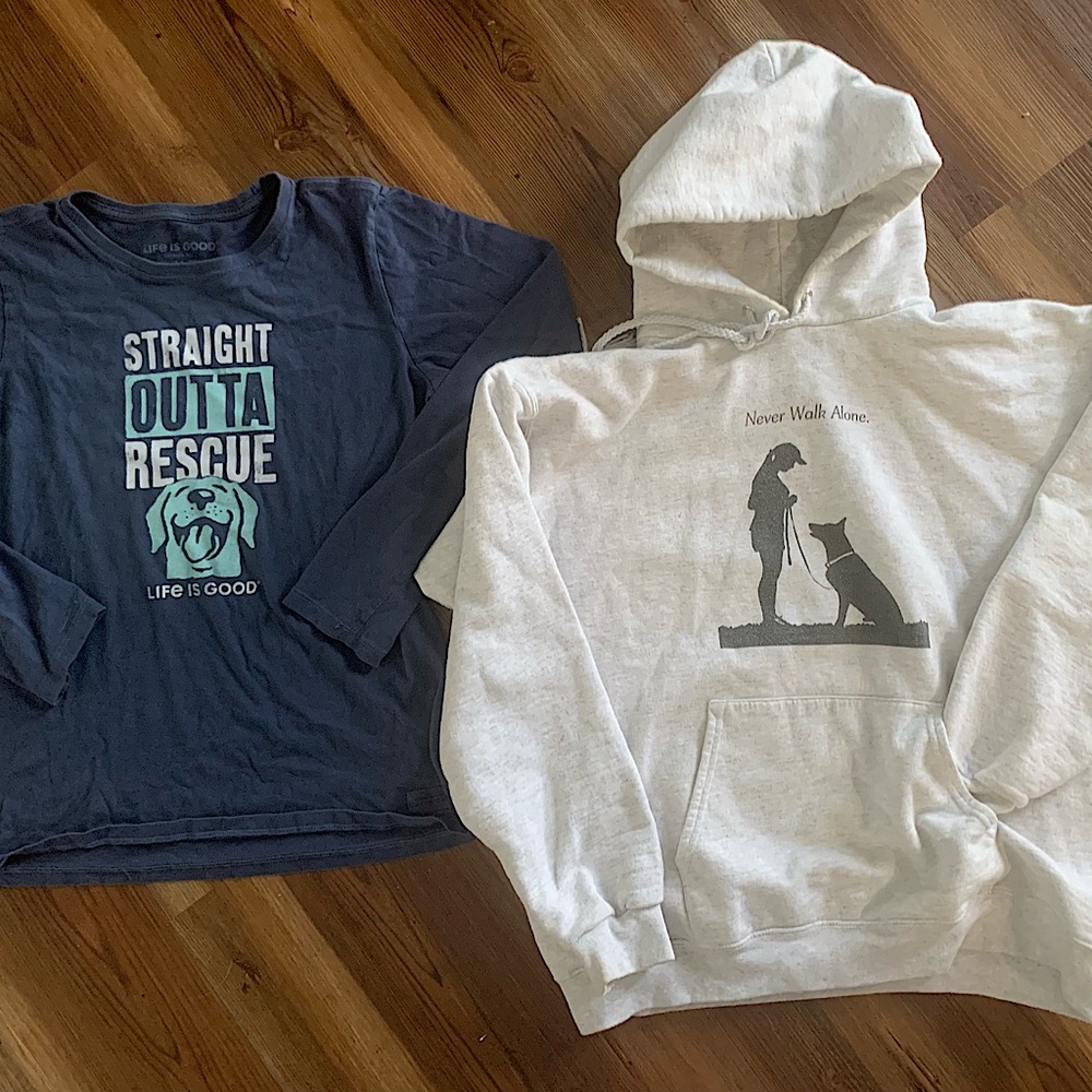 Dog Lover Hoodie&Life Is Beautiful Rescue Shirt sz M/S+Cotton Knit Pullover-S